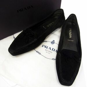 美品◇PRADA パンプス ローヒール ドライビングシューズ ブラック プラダ 1D9164 イタリア製 保存袋 箱付き