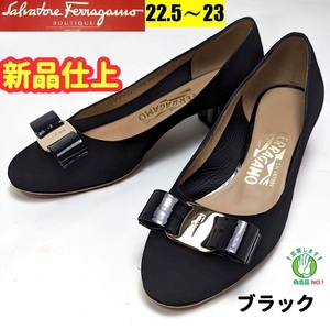 新品そっくりさん　フェラガモFerragamo　ヴァラ　黒　スエード 5C　黒