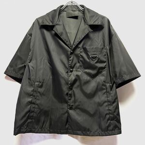 極美品◇PRADA Re-Nylon Triangle Logo Shirt プラダ リナイロン シャツ トライアングルロゴ 2019年 ブラック メンズ S