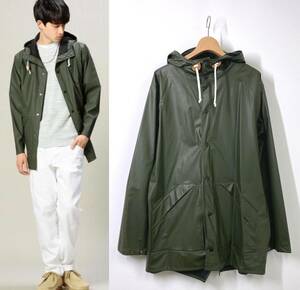 STUSSY × RAINS ステューシー 25 RAIN JKT フード付き レインジャケット L オリーブ カーキ SSリンク