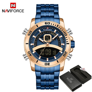 Naviforce メンズ クオーツ 腕時計 9181S ミリタリー カジュアル スポーツ クロノグラフ ウォッチ ステンレス 時計 RG × BE