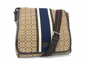 1円 COACH コーチ F70806 ミニシグネチャー SIGNATURE JACQUARD STRIPE MAP BAG キャンバス ショルダーバッグ 斜め掛け ブラウン系 FC5225