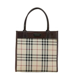 バーバリー ノバチェック ハンドバッグ ベージュ ブラウン キャンバス レザー レディース BURBERRY 【中古】