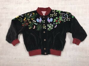 子供服 キッズ レトロ アメカジ フォークロア カントリー 古着 ブルゾン 刺繍 ベロア ベルベット ボタン ジャケット 黒