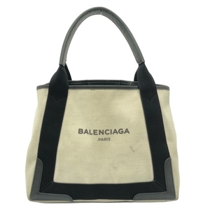 バレンシアガ BALENCIAGA トートバッグ 339933 ネイビーカバスS キャンバス×レザー アイボリー×黒 バッグ