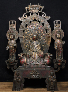 北魏時代　藏伝　古銅背光座仏像