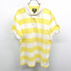 Timberland ティンバーランド L メンズ ポロシャツ カットソー 鹿の子 ボーダー 半袖 ショートスリーブ 綿100% ホワイト×イエロー 黄色
