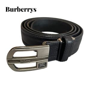 【1円〜】Burberrys バーバリー バーバリーズ レザーベルト ホースロゴ シルバー金具 黒革 ブラック 黒 ヴィンテージ VINTAGE