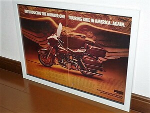 1976年 USA 洋書雑誌広告 額装品 1977 Harley Davidson FLH ハーレーダビッドソン / 検索用 ガレージ 店舗 看板 装飾 ディスプレイ (A3) 