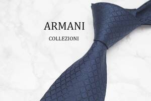 【美品】ARMANI COLLEZIONI アルマーニ コレッツォーニ A-548 ネイビー 細身 イタリア製 ブランド ネクタイ 良品 古着 USED オールド SILK