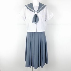 1円 セーラー服 スカート 上下2点セット 富士ヨット 夏物 白3本線 女子 学生服 鹿児島高山中学 白 制服 中古 ランクC NA7375