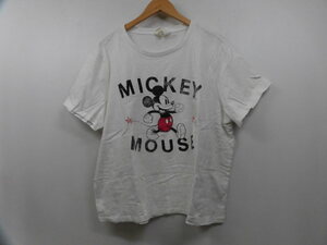 H&M エイチアンドエム Disney ディズニー MICKEY MOUSE ミッキーマウス イラスト 半袖Tシャツ 丸首 トップス エイチ＆エム ホワイト 白 XL