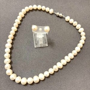 rm) 真珠 パール ネックレス イヤリング セット 約 8～11mm ホワイト系色 アクセサリー ※中古 美品