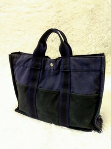 【エルメス/HERMES/トートバッグ/フールトゥトートMM/キャンバスネイビー×黒/浦R】