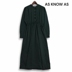 美品 23AW★ AS KNOW AS plus アズノウアズ タックとキラボタンワンピース♪ 長袖 ストライプ ワンピース Sz.F　レディース　K4T01294_8#C