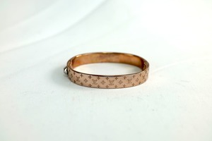 中古 LOUIS VUITTON ルイヴィトン カフ ナノグラム バングル ブレスレット ピンク Sサイズ M00253