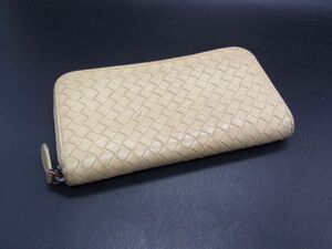 BOTTEGA VENETA ボッテガヴェネタ イントレチャート レザー ラウンドファスナー 長財布 ウォレット 小銭入れ ベージュ系 DG7062