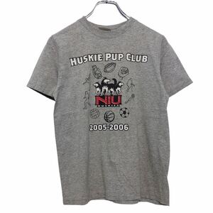 adidas 半袖 プリントTシャツ M ライトグレー ブラック ホワイト アディダス ハスキー HUSKIE PUP CLUB 古着卸 アメリカ仕入 a508-5020