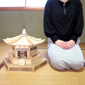 ◆【送料無料】法隆寺 夢殿 完全ハンドメイド 一点物 工作品 模型 工芸品◆z31357