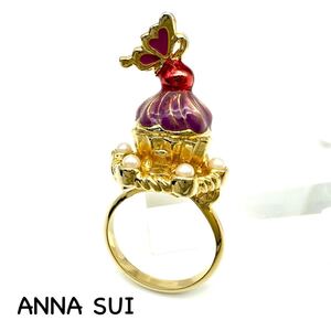 ANNA SUI｜アナスイ 指輪【アクティ】カップケーキ ゴールドカラー フェイクパール バタフライ サイズフリー リング アクセサリー ac1059