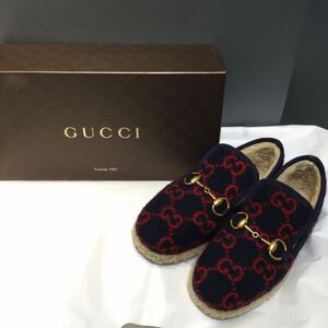 GUCCI グッチ Pitt Loafer ビットローファー GG柄 mouton ムートン navy ネイビー サイズ22.5cm 647465