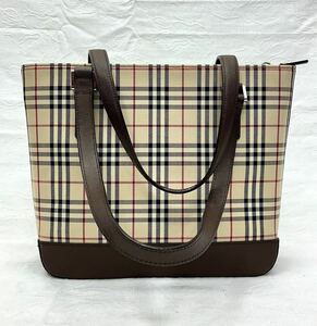 1円〜 美品 BURBERRY バーバリー ハンドバッグ ノバチェック トートバッグ レザー 鞄 カバン バッグ ベージュ レディース チェック柄 