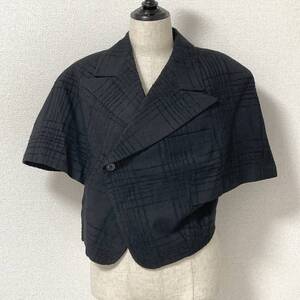 80s チェック COMME des GARCONS 半袖 ウール ジャケット ボレロ ブラック 黒 コムデギャルソン VINTAGE archive 4030247