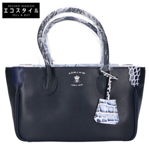 新品同様 A.D.M.J. Accessoires De Mademoiselle ADMJ 19SA01004 フラップ 型押し ミニ トートバッグ NAVY レディース