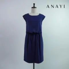 美品 ANAYI  膝丈ワンピース ネイビー サイズ36*PC104