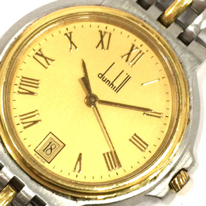 ダンヒル デイト クォーツ 腕時計 メンズ ゴールドカラー文字盤 ボーイズサイズ ジャンク品 純正ブレス DUNHILL