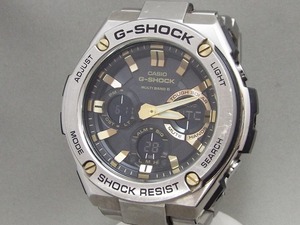 1円〜! カシオ G-SHOCK G-STEEL ブラック×ゴールド マルチバンド6 電波ソーラー デジアナ腕時計/メンズウォッチ GST-W110D 【W464y2】