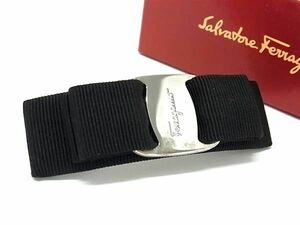 1円 ■美品■ Salvatore Ferragamo フェラガモ ヴァラリボン キャンバス バレッタ ヘアアクセサリー レディース ブラック系 FD2199