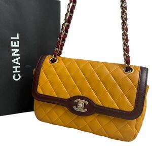 CHANEL シャネル ラムスキン 本革 チェーン ショルダーバッグ バイカラー シルバー金具 ココマーク マトラッセ ターンロック シールあり