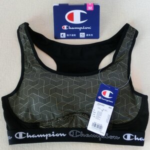 【M】 Champion　チャンピオン　スポブラ　スポーツブラジャー　0595A5　カップ付き　ブラック柄　CW3HU302　#002　吸汗速乾・通気性