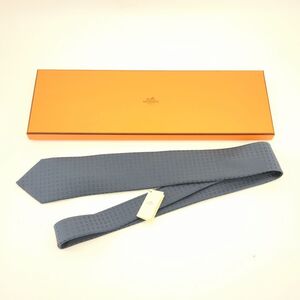 美品　エルメス　ネクタイ　箱付　ブルー系　H柄　シルク100％　メンズ　中古　古着　HERMES　◆3111/藤枝インター店