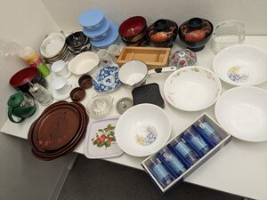 【RG2447a】【1円～】食器おまとめ たち吉 和風瑠璃器 手切子 お盆 お椀 小皿 湯呑 ティーカップ 手鍋 キッチン用具 絞り器 お皿