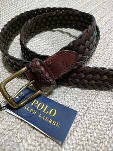 新品 定価13200 ポロ ラルフローレン レザー メッシュ ベルト w34 86cm ダークブラウン 茶色 POLO RALPH LAUREN こげ茶