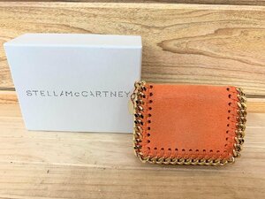 ■ステラマッカートニー STELLA McCARTNEY 三つ折り財布 ファラベラ ミニウォレット スエード ゴールドロゴ チェーン オレンジ