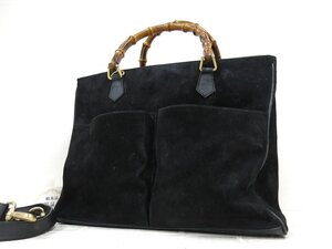 ◆美品◆GUCCI グッチ◆バンブー◆スエード カーフ レザー 本革◆2way ハンド ショルダー バッグ◆黒 ゴールド金具◆イタリア製◆A9341