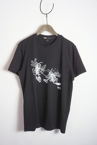 正規 Y-3 ワイスリー Yohji Yamamoto ヨウジヤマモト × adidas アディダス プリント 半袖 Tシャツ カットソー AAU002 黒 S本物1124N▲