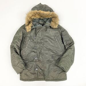 Bl16 ALPHA INDUSTRIES アルファインダストリーズ モッズコート カーキ系 フーディ◎ ミリタリー ミドル丈 中綿 M相当 メンズ 紳士服