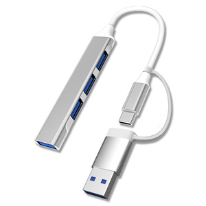 送料無料　ゆうパケット　USB3.0ハブ　4ポート　高速　軽量　USB＋TYPE-C接続　シルバー