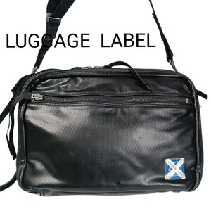 【良品】119-1 綺麗 LUGGAGE LABEL ラゲッジレーベル 吉田カバン メンズ ショルダーバッグ ブラック ダブルファスナー 斜め掛け