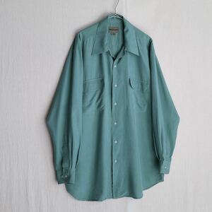 【100%シルク】 90s USA vintage オープンカラー シャツ / M セージグリーン フラップポケット ビンテージ T4-08156-9220