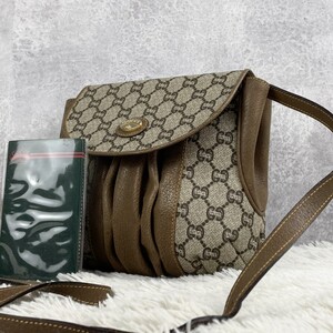 極美品 OLD GUCCI オールドグッチ グッチプラス ショルダーバッグ クロスボディ 斜めがけ 肩掛け PVC レザー シワ加工 フラップ ステッチ