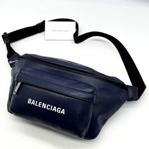 現行　美品 高級　BALENCIAGA　バレンシアガ エブリデイ ベルトバッグ ボディバッグ　レザー　ロゴ　ネイビー　エクスプローラー　メンズ