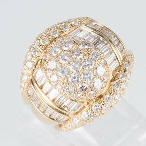 合計3ct弱のダイヤモンドを使用したクラシカルで豪華なイエローゴールドダイヤモンドリング 2.88ct K18YG