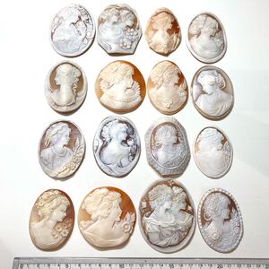 1円〜!!☆シェルカメオおまとめ259.9g☆f 約1299.5ct ルース 裸石 宝石 shell cameo 貴婦人 ブローチ 彫刻 アンティーク 作家物 w2ま113