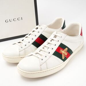 GQ8963//イタリア製*グッチ/GUCCI*メンズ7/エース/BEE エンブロイダリー+シェリーライン/レザースニーカー/ローカット/靴