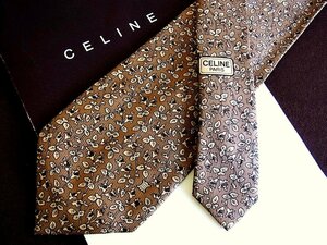 ♪8998C♪良品【花 植物 ロゴ入 柄】セリーヌ【CELINE】ネクタイ